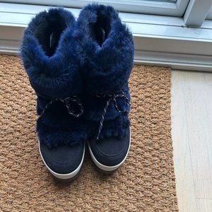 Navy Suede with Rabbit Fur Cougar Boots- 11 US